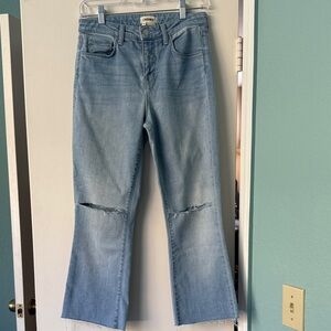Lagence Light Blue Flare Jeans with Distressed Knees